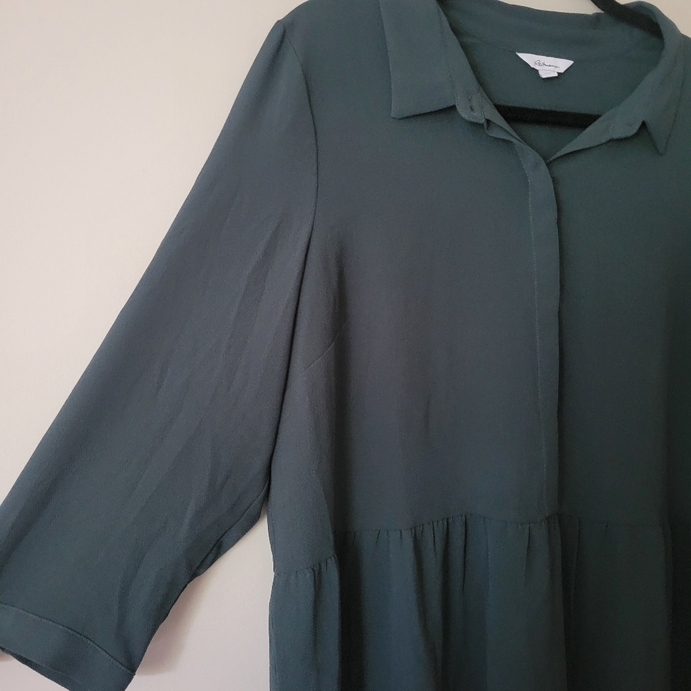 Reitmans Tiered 3/4 Sleeve Babydoll Tunic Shirt in Deep Forest Green Size Large - Picture 4 of 8